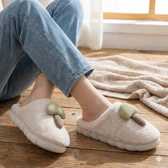 Couple's Cozy Mushroom Plush Slides - Soft & Warm Winter House Slippers - Picture 4 of 7